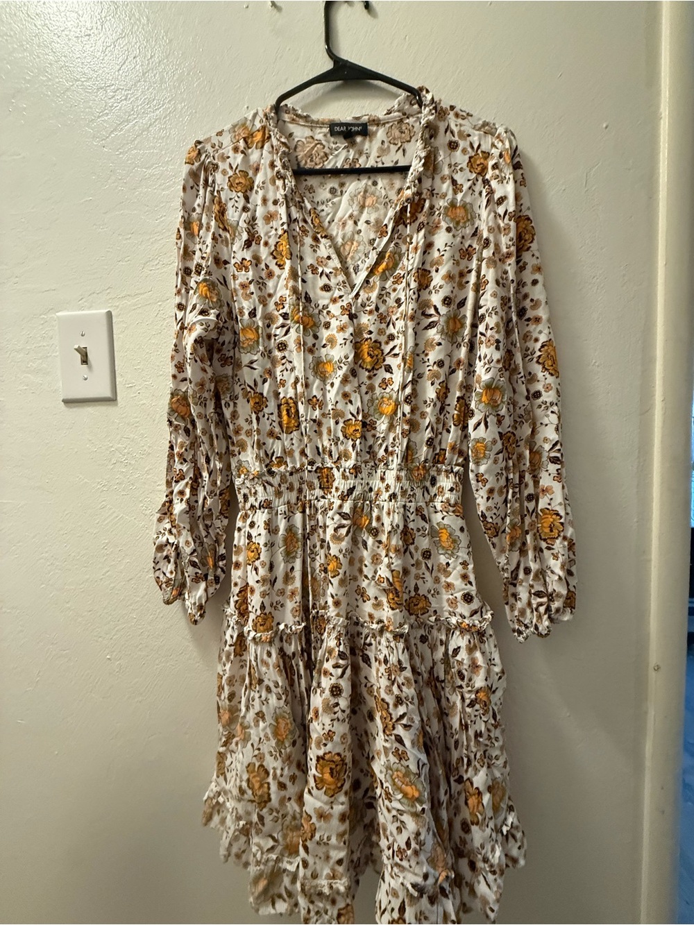 Dear John White Floral Tiered Long-Sleeve Dress - Mustard Print